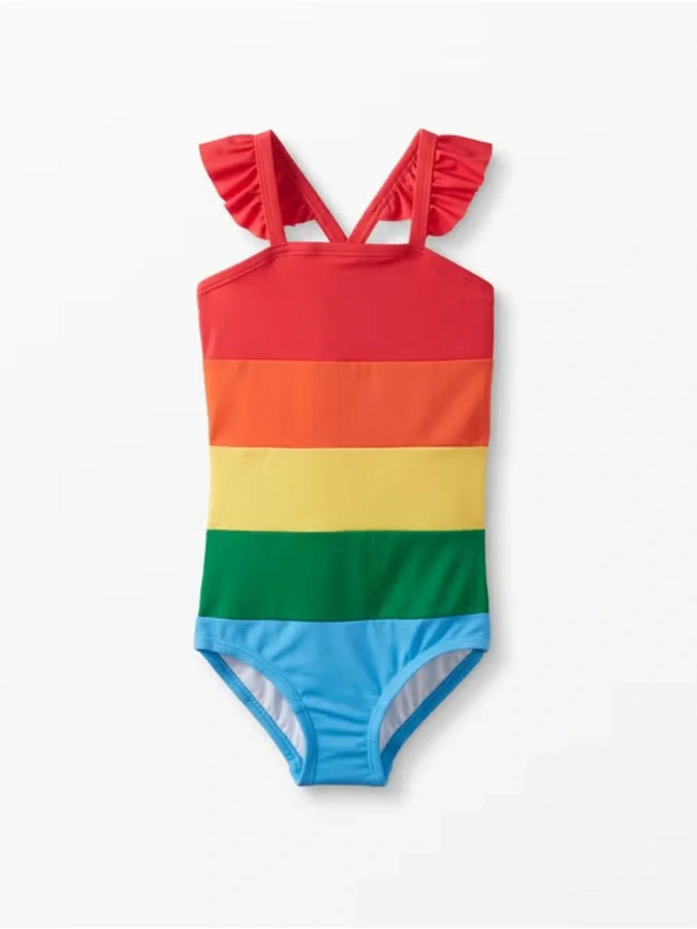 Hanna Andersson Rainbow Colorblocked Flutter Sleeve One Piece Swimsuit size 6/7